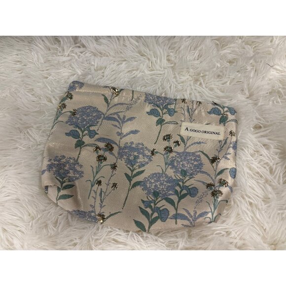 A Gogo Original Handbags - A Gogo Original Floral Makeup Bag With Glitter Accents & Neutral Lining Ideal